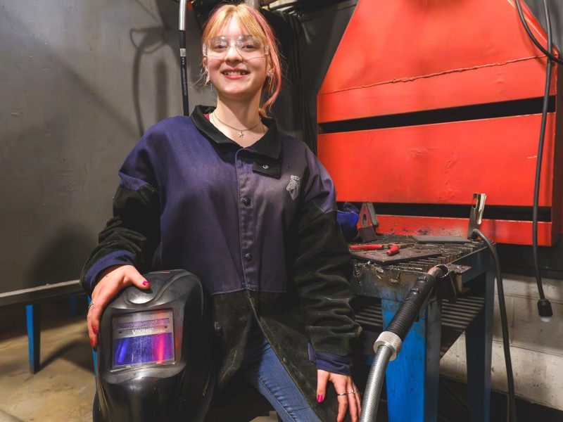 Kaysi Hohner in welding class at Saline High School.
