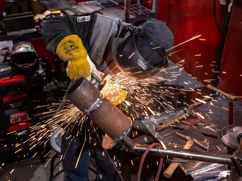 A student in Washtenaw Community College's welding lab.