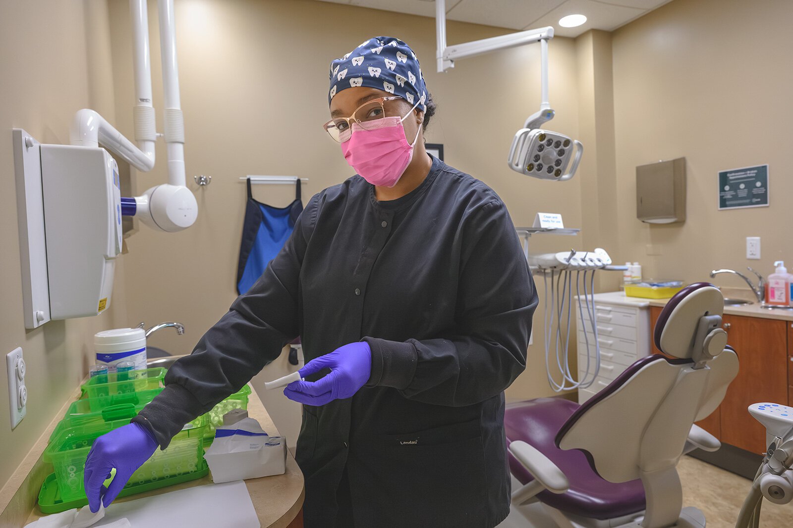 Dental Assisant Tashia Calloway at the Trinity Health Haab Health building's dental clinic.