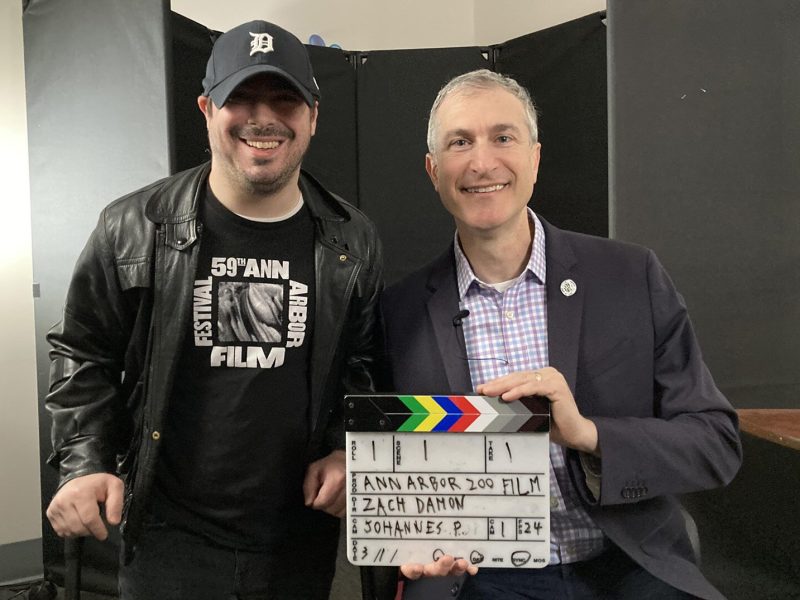 Director Zach Damon and Ann Arbor Mayor Christopher Taylor on the set of "Resilience Revealed: Ann Arbor’s Disability Legacy."