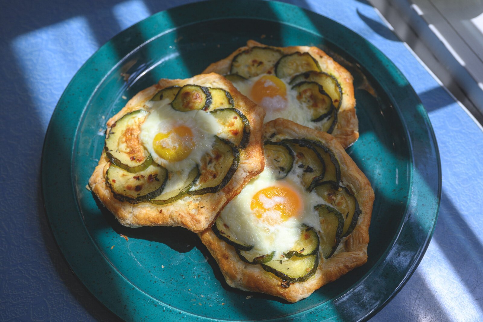 Summer Squash and Goat Cheese Galettes with Egg at Beara Bakes.