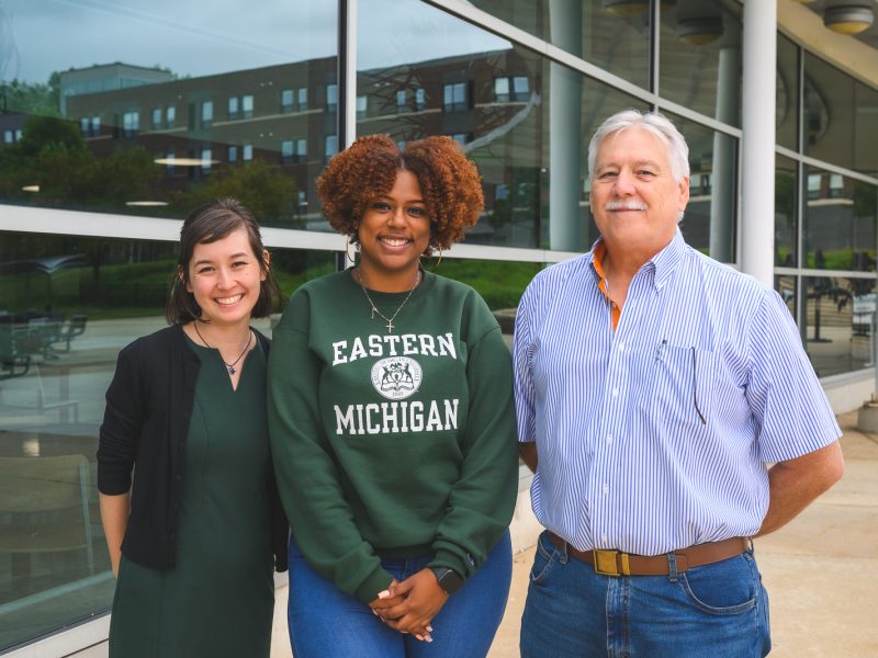 Eastern Michigan University (EMU) Professors Kati Lebioda (left) and Ron Flowers (right), and graduate student Ashleigh Douglas (center), are all members of EMU's Mental Health Task Force.