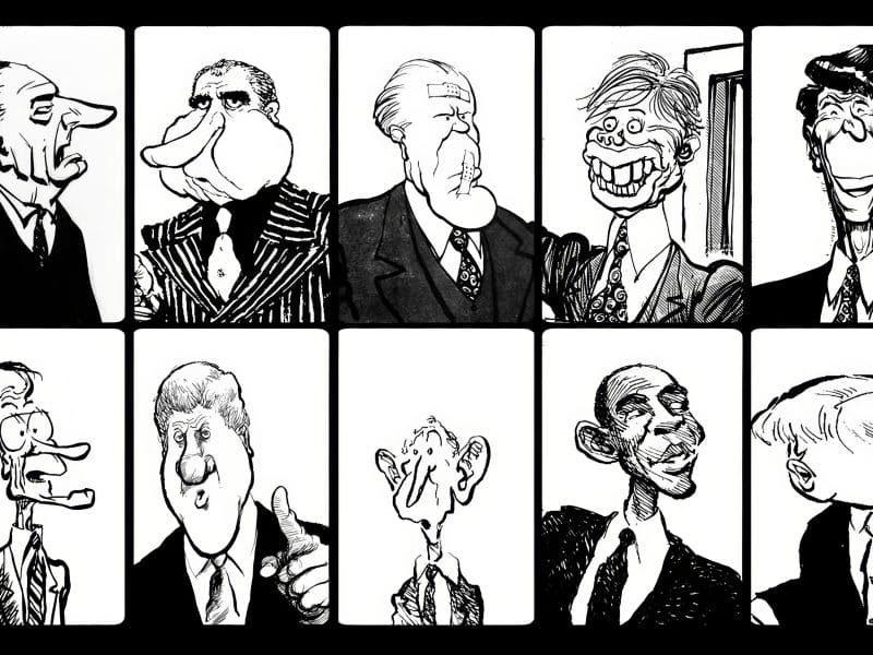 Cartoons of U.S. presidents by Pat Oliphant.