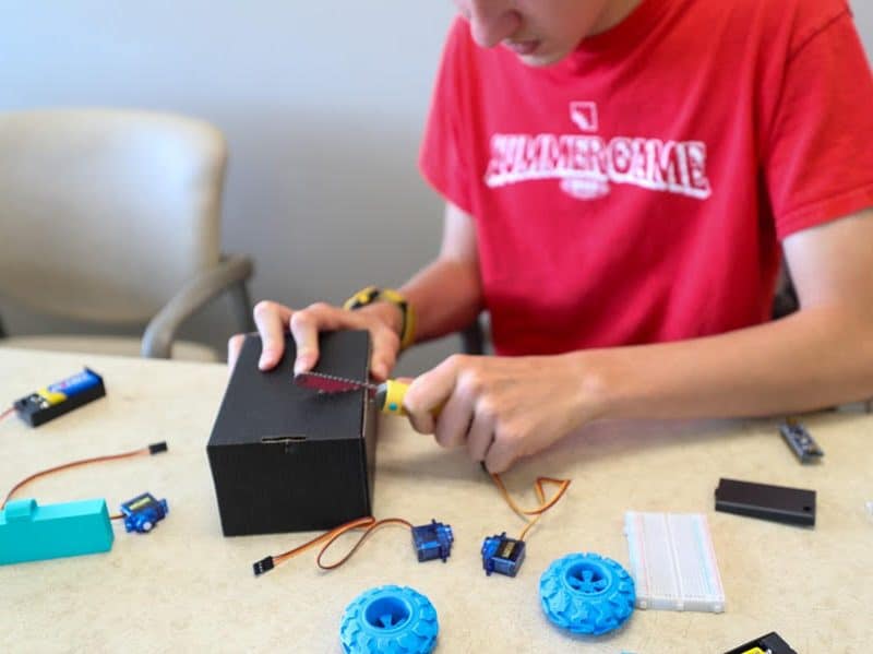 A student works on a project at a Washtenaw Community College mini-camp.
