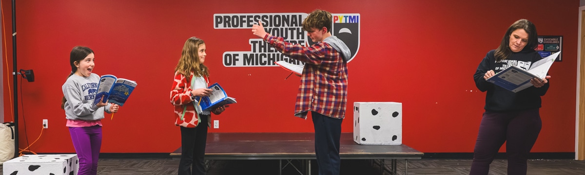 Students and staff rehearse a production of "The Little Mermaid" at the Professional Youth Theater of Michigan.