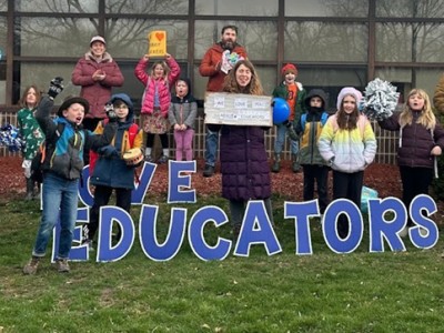 Families show support for Ann Arbor Public Schools teachers during their union contract negotiations at Abbot Elementary in Ann Arbor.