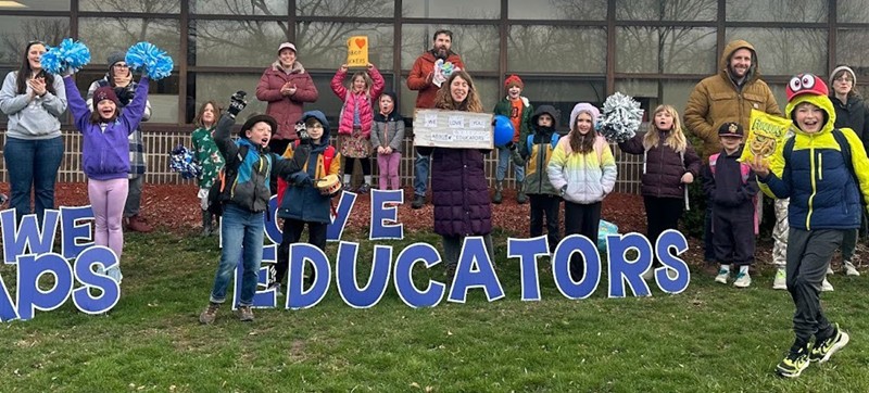 Families show support for Ann Arbor Public Schools teachers during their union contract negotiations at Abbot Elementary in Ann Arbor.