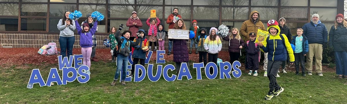 Families show support for Ann Arbor Public Schools teachers during their union contract negotiations at Abbot Elementary in Ann Arbor.