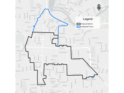 A map showing the Ann Arbor Downtown Development Authority's original and expanded boundaries.