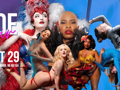 A promotional image for the Nude Noir event at the Michigan Theater in Ann Arbor, Michigan.