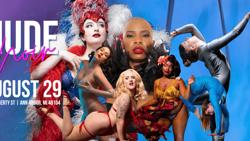 A promotional image for the Nude Noir event at the Michigan Theater in Ann Arbor, Michigan.