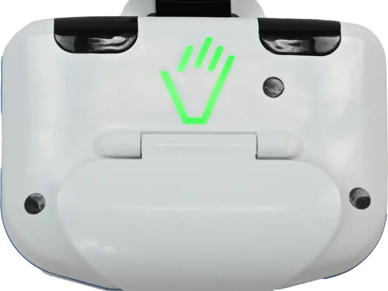 A BioVigil badge showing a green light indicating that hands have been correctly sanitized.