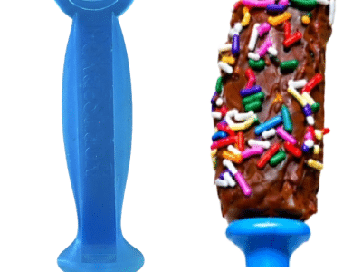 Dr. Richard Brown designed Poka Snack, a plastic skewer to be twisted into a banana before freezing and eating.