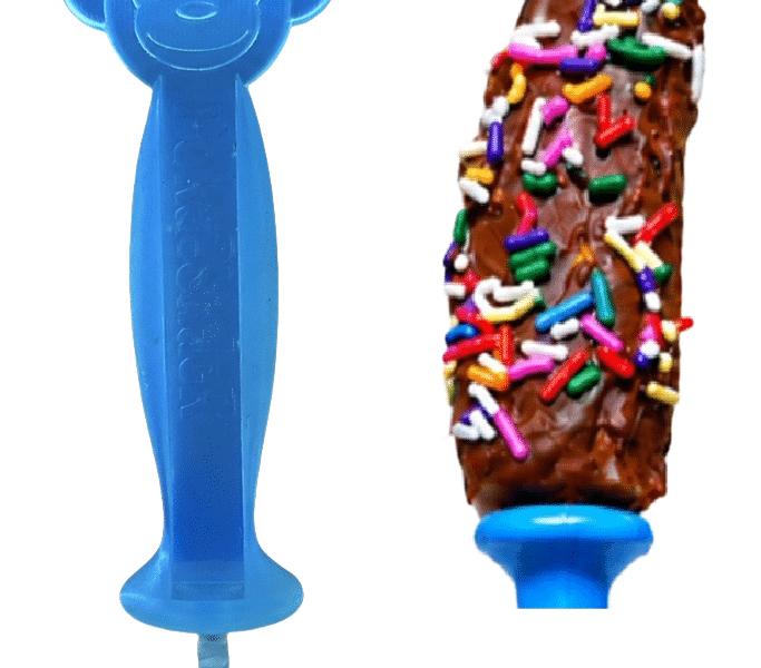Dr. Richard Brown designed Poka Snack, a plastic skewer to be twisted into a banana before freezing and eating.